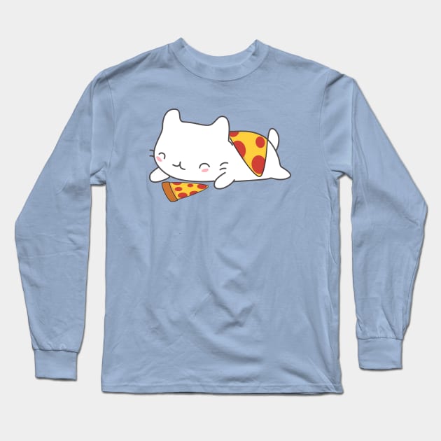 Cute Cat Loves Pizza T-Shirt Long Sleeve T-Shirt by happinessinatee